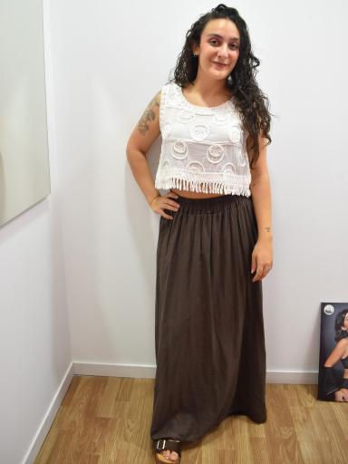falda larga marron barata