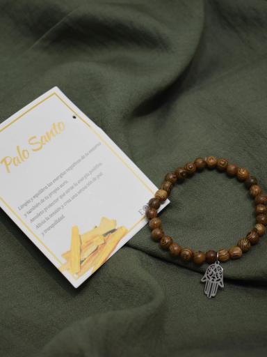 Pulsera de Palo Santo con Mano de Fátima – Amuleto de Protección