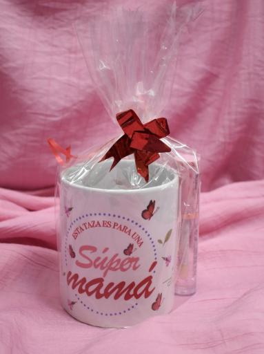 taza super mama con gloss labial regalo dia de la madre