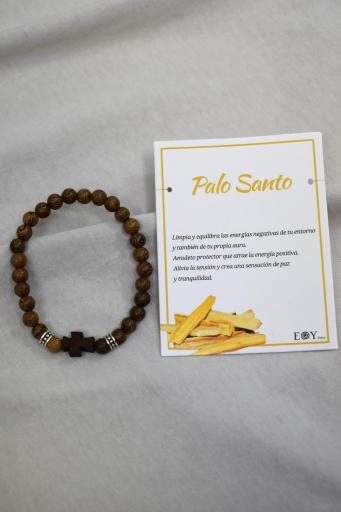 pulsera de palo santo con cruz de madera