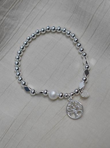 pulsera bañada en plata con arbol de la vida y perla