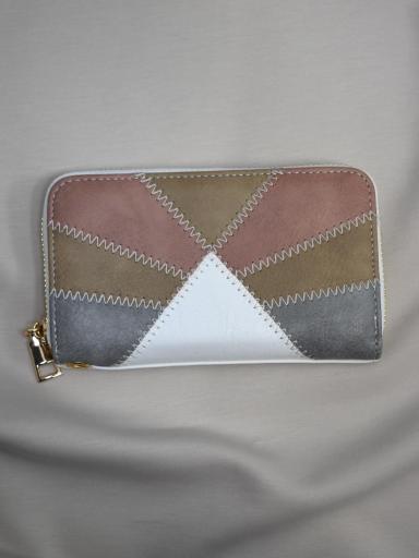 monedero grande patchwork multicolor tonos beige rosa gris cremallera dorada [0]