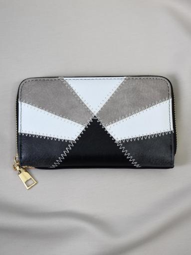 monedero grande patchwork negro blanco gris diseño geométrico cremallera [1]