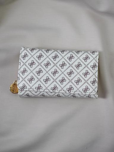 monedero grande blanco estampado elegante con cierre cremallera dorada