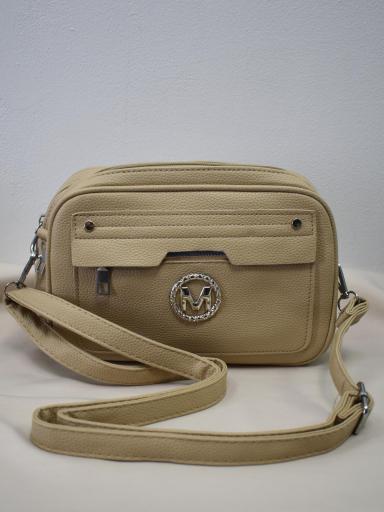 bolso bandolera beige amplio con compartimentos y cremallera frontal [0]