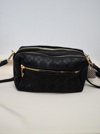 bolso bandolera negro con múltiples compartimentos y diseño moderno [1]