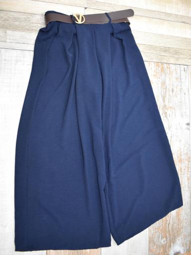 Pantalón mujer azul marino camal ancho cintura elástica outfit elegante [3]