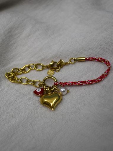 pulsera acero dorado con corazon y cordon rojo [0]