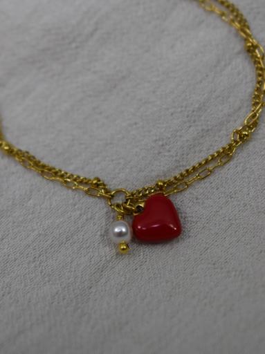 pulsera doble cadena dorada con colgante rojo [3]