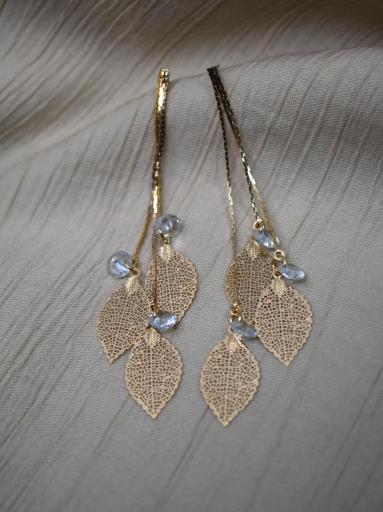 pendientes largos dorados hojas acero elegantes mujer [0]