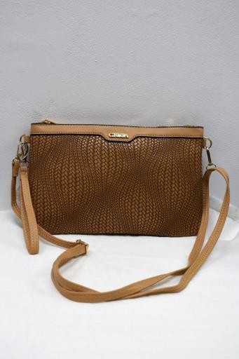 Bolso marrón trenzado mujer mano y bandolera con cremallera [0]