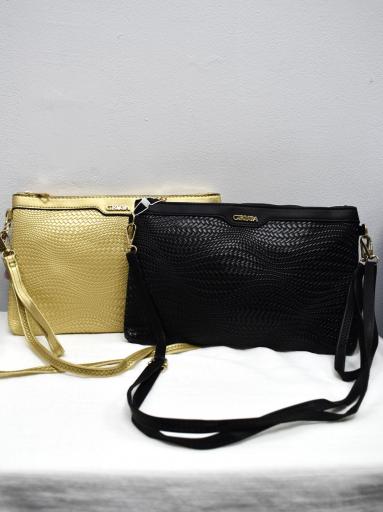 Bolso mujer trenzado negro y dorado con correa bandolera [1]