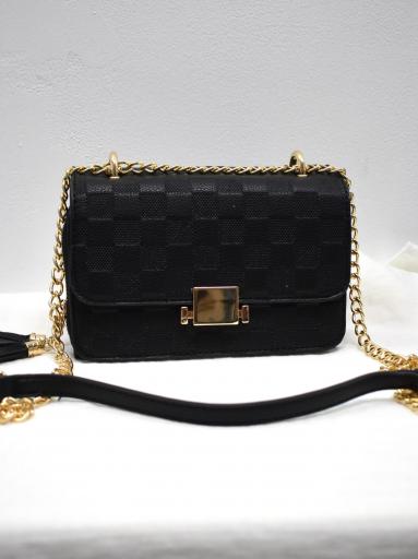 Bolso negro elegante mujer con cadena de acero y cierre dorado [0]
