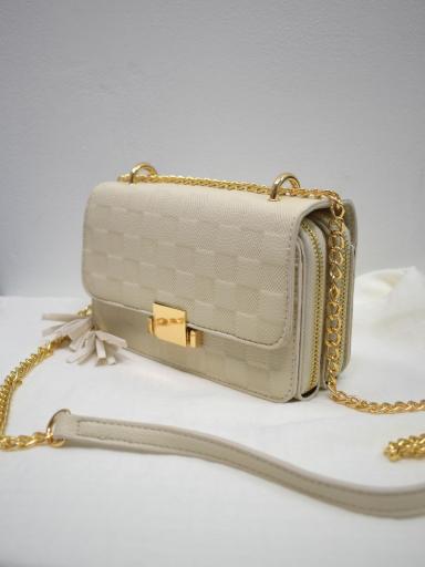Bolso beige elegante con cadena dorada y doble cremallera [2]