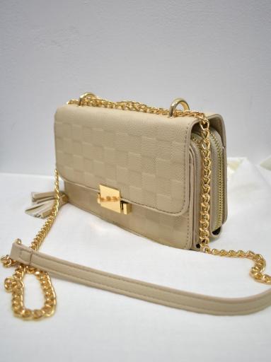 Bolso mujer beige con acabado texturizado y cadena de acero [3]