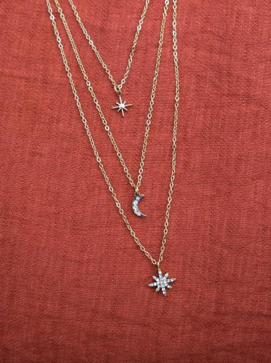 Collar triple dorado de acero con estrella y luna [0]