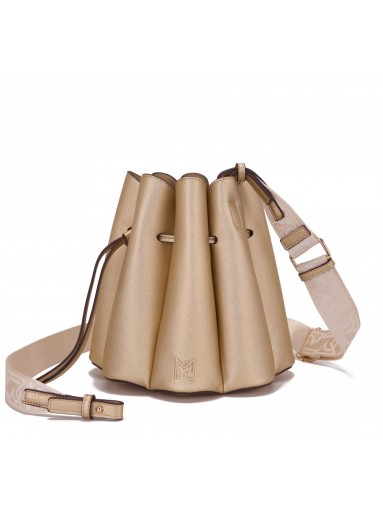 Bolso bucket dorado para mujer con diseño plisado y correa ajustable [1]