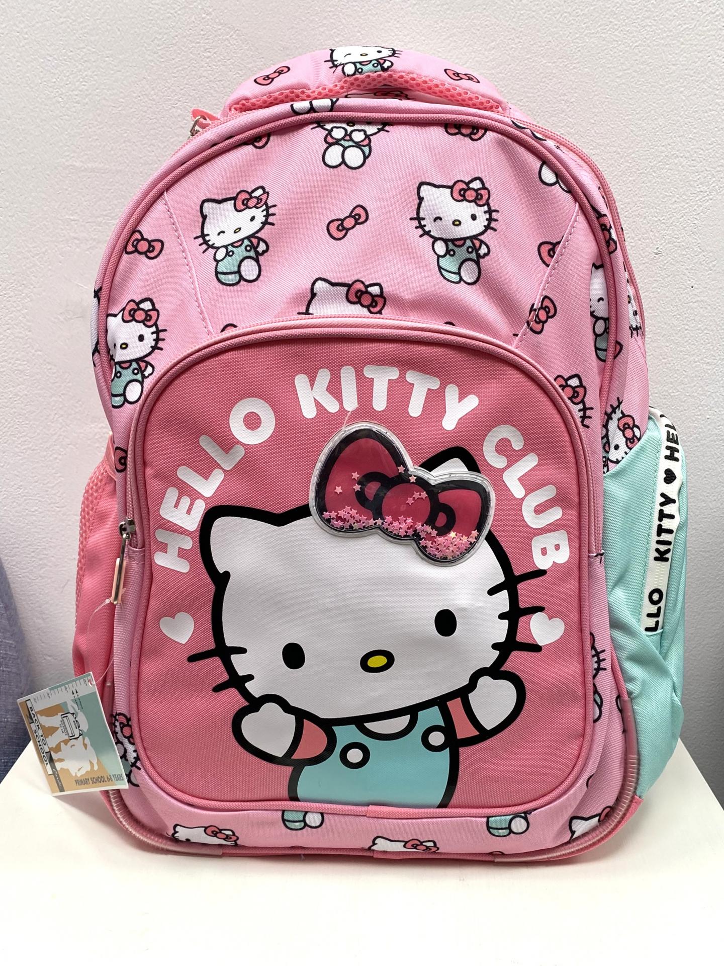 Mochila escolar Hello Kitty rosa con bolsillos laterales