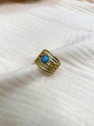 Anillo ancho dorado con piedra turquesa para mujer [1]