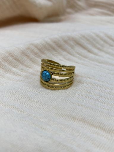 Anillo de acero dorado ajustable con detalle turquesa [2]