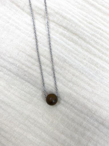 Collar de acero plateado con piedra natural ojo de tigre [1]