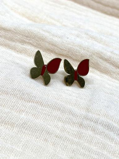 Pendientes dorados de mariposa en rojo para mujer [1]