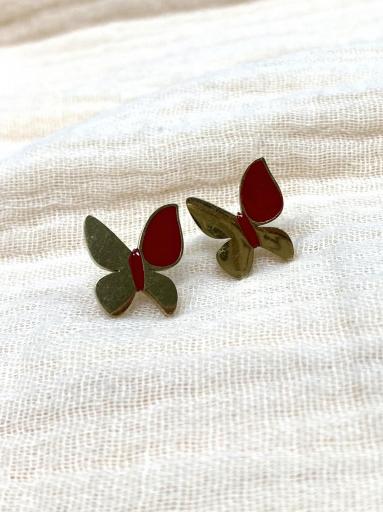 Pendientes pequeños de mariposa dorados y rojos [2]
