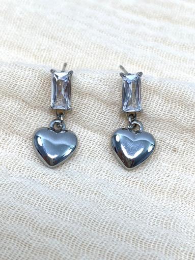 Pendientes de acero con corazón plateado para mujer [2]