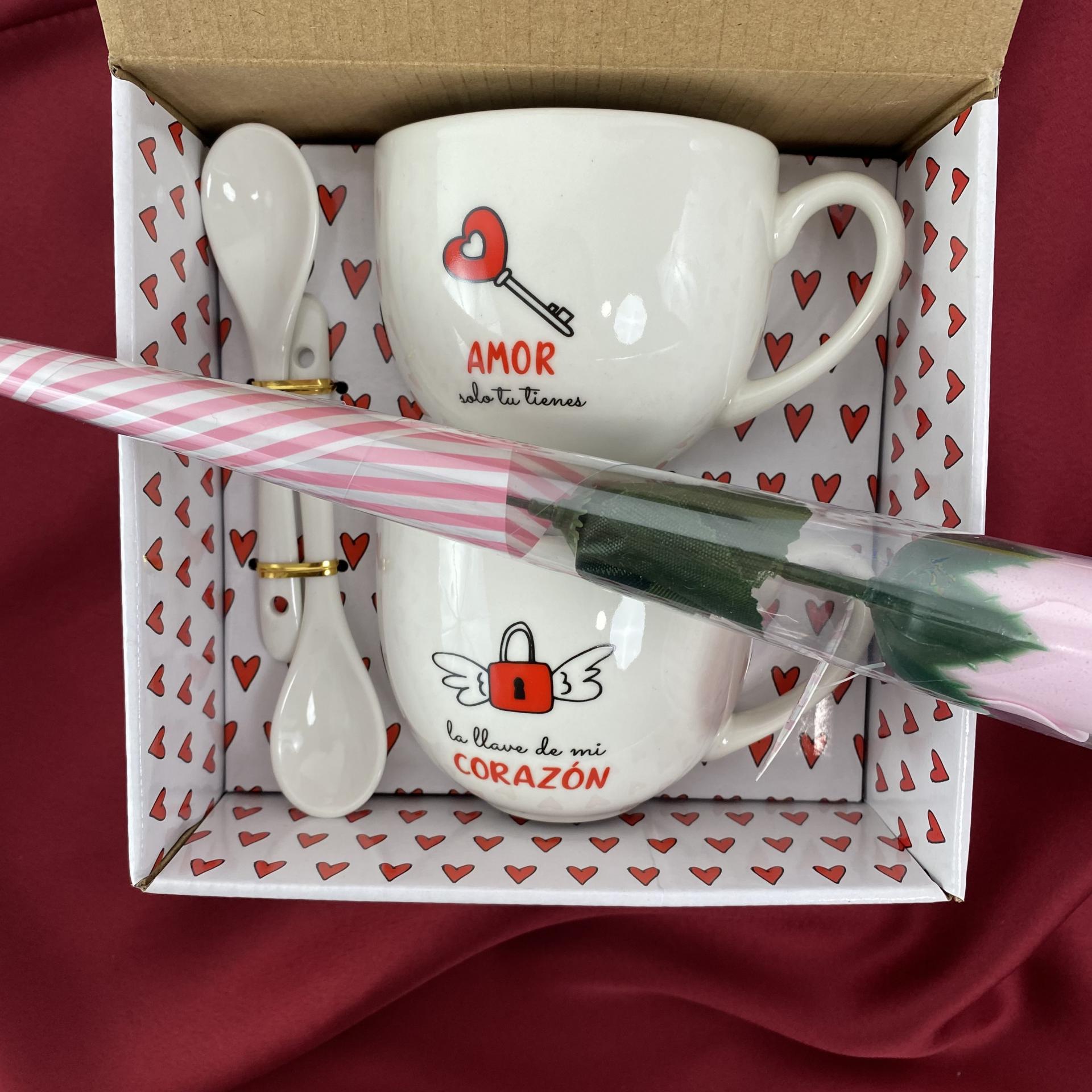 Pack de Regalo para San Valentín: Tazas Personalizadas, Cucharas y Rosa de  Jabón en Complementos E&E