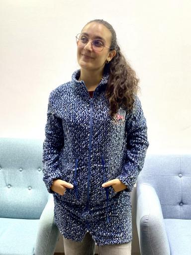 Bata de estar por casa azul con cremallera y bolsillos [0]