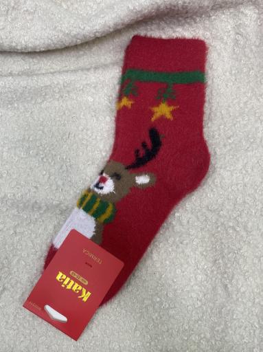 Calcetines navideños de lana con diseño de reno en talla 35-40.