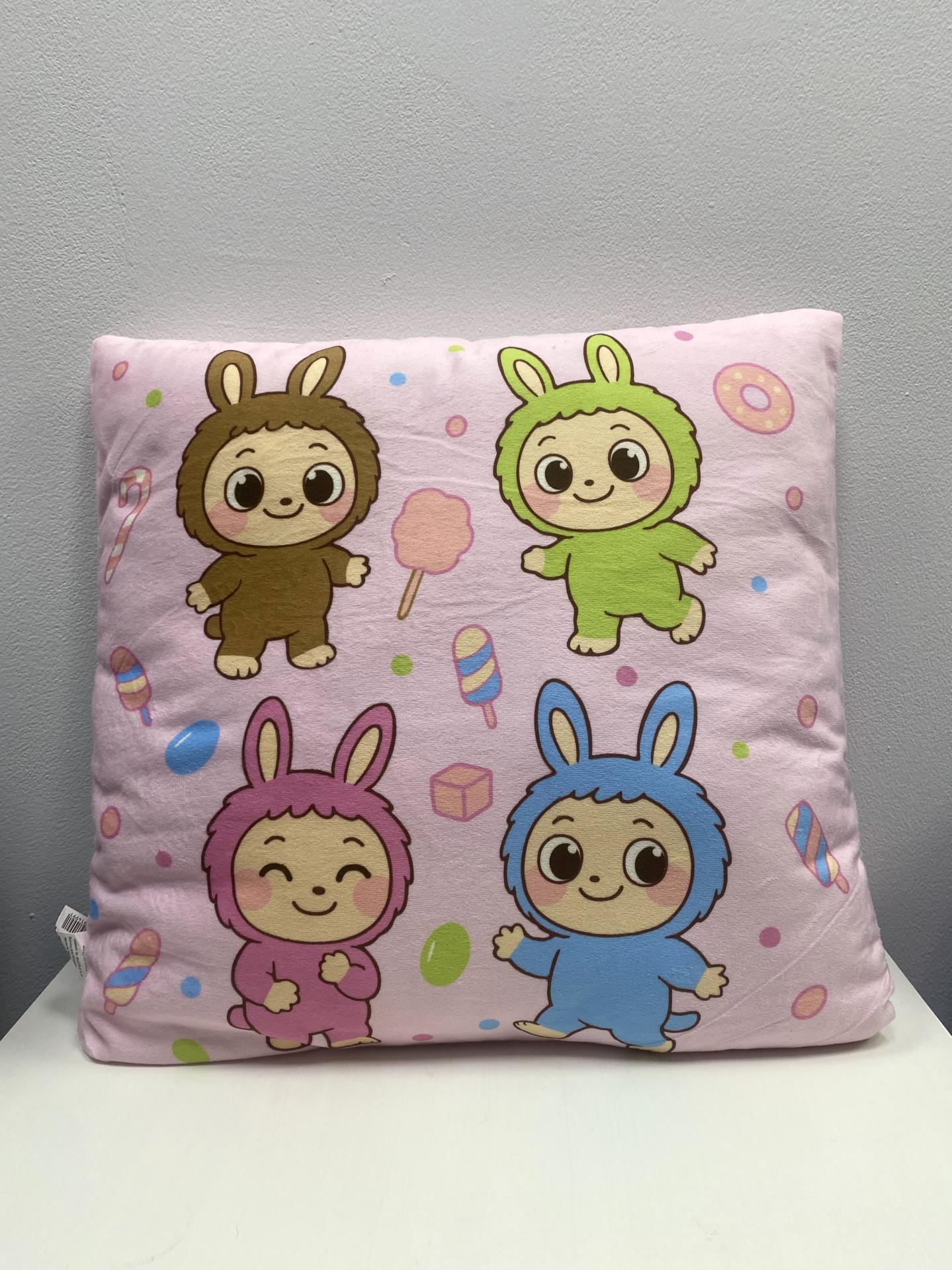 Cojín Labubu infantil de 40x40 cm con diseño colorido