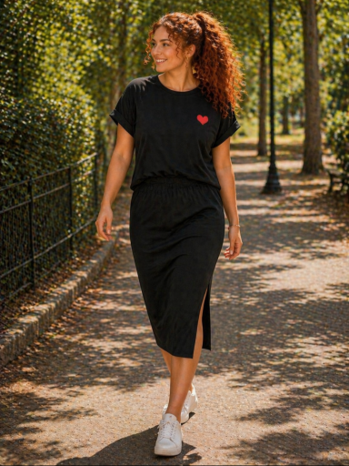 Conjunto casual de dos piezas para mujer con falda midi y camiseta básica [3]