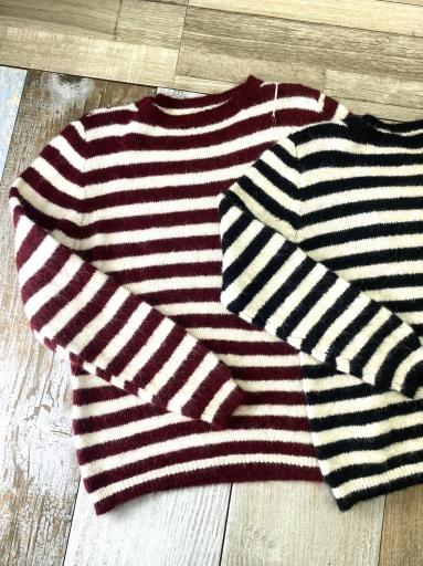 Jersey cómodo de invierno con cuello redondo y rayas [2]