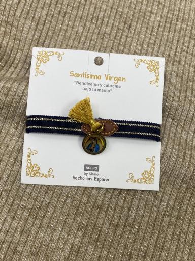 Pulsera elástica azul marino con colgante de la Virgen [0]