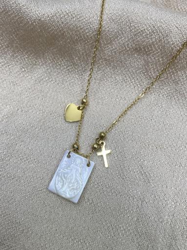 colgantes de Virgen, corazón y cruz en collar de acero [3]