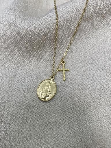 Collar de acero inoxidable con colgantes de la Virgen y la cruz