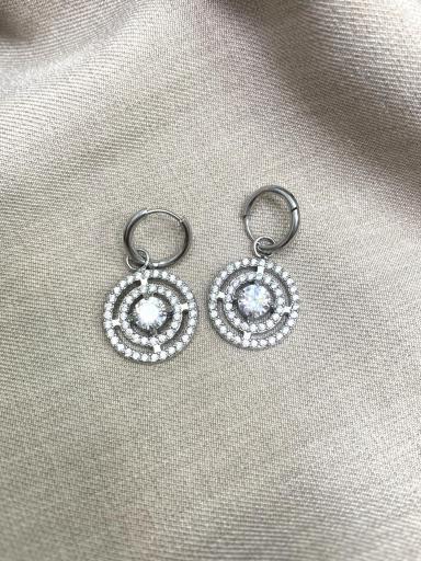 Pendientes de aro pequeño en acero con colgante redondo de pedrería