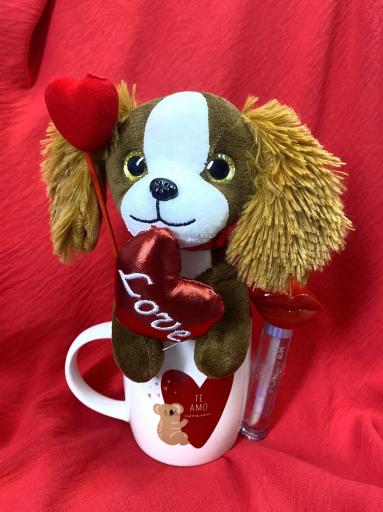 Regalo romántico con taza Te Amo y peluche perrito [1]