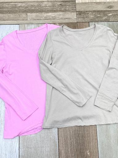 Camisetas rosa y beige mujer manga larga escote pico [3]