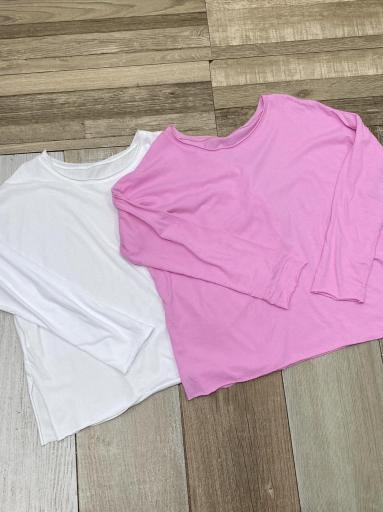 Camisetas básicas mujer blanco y rosa manga larga algodón [2]