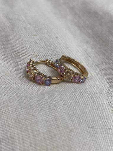 Pendientes pequeños dorados con circonitas de colores para mujer [0]