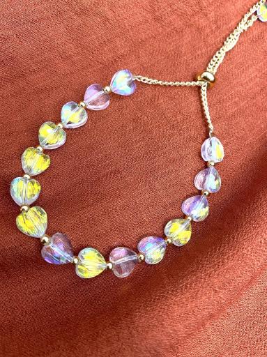 Pulsera de acero dorado con corazones holográficos multicolor [2]