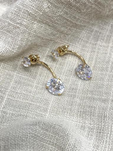 Pendientes elegantes dorados con doble cristal transparente [2]