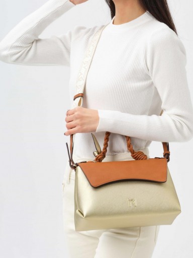 Bolso beige y camel con correa ancha ajustable y diseño moderno [0]