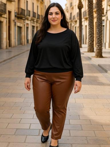 Leggings de polipiel combinados con jersey casual [0]