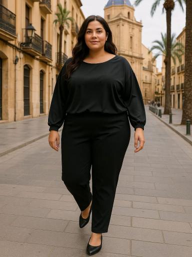 Camiseta curvy negra básica de manga larga [0]