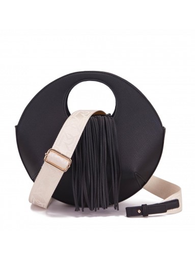 Bolso redondo negro con flecos y diseño elegante [1]