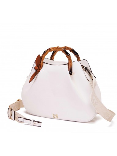 bolso blanco sofisticado con asa rígida y correa larga [0]