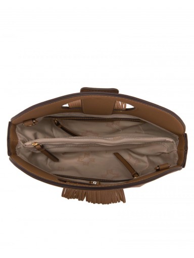 Bolso redondo camel para mujer con flecos y diseño moderno [3]